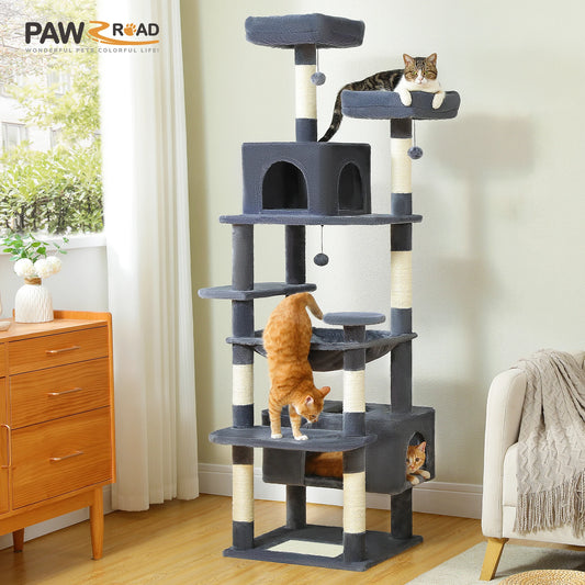 Grand arbre à chat intérieur avec griffoirs en sisal, hamac et niches – structure multi-niveaux pour chats