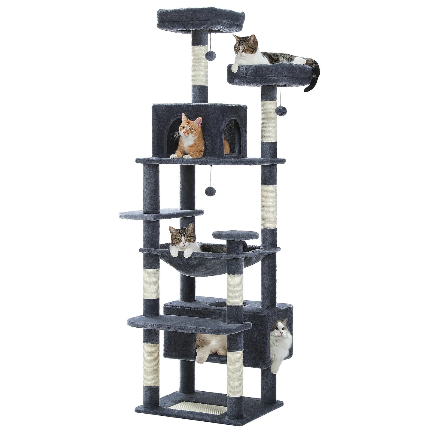 Grand arbre à chat intérieur avec griffoirs en sisal, hamac et niches – structure multi-niveaux pour chats