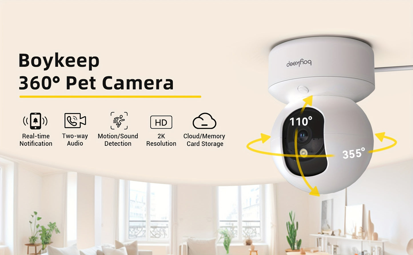 Caméra de surveillance intérieure WiFi 360°  avec vision nocturne et audio bidirectionnel
