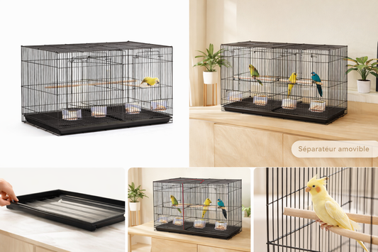 Cage à oiseaux spacieuse avec séparateur amovible 76 x 46 x 46 cm en métal empilable