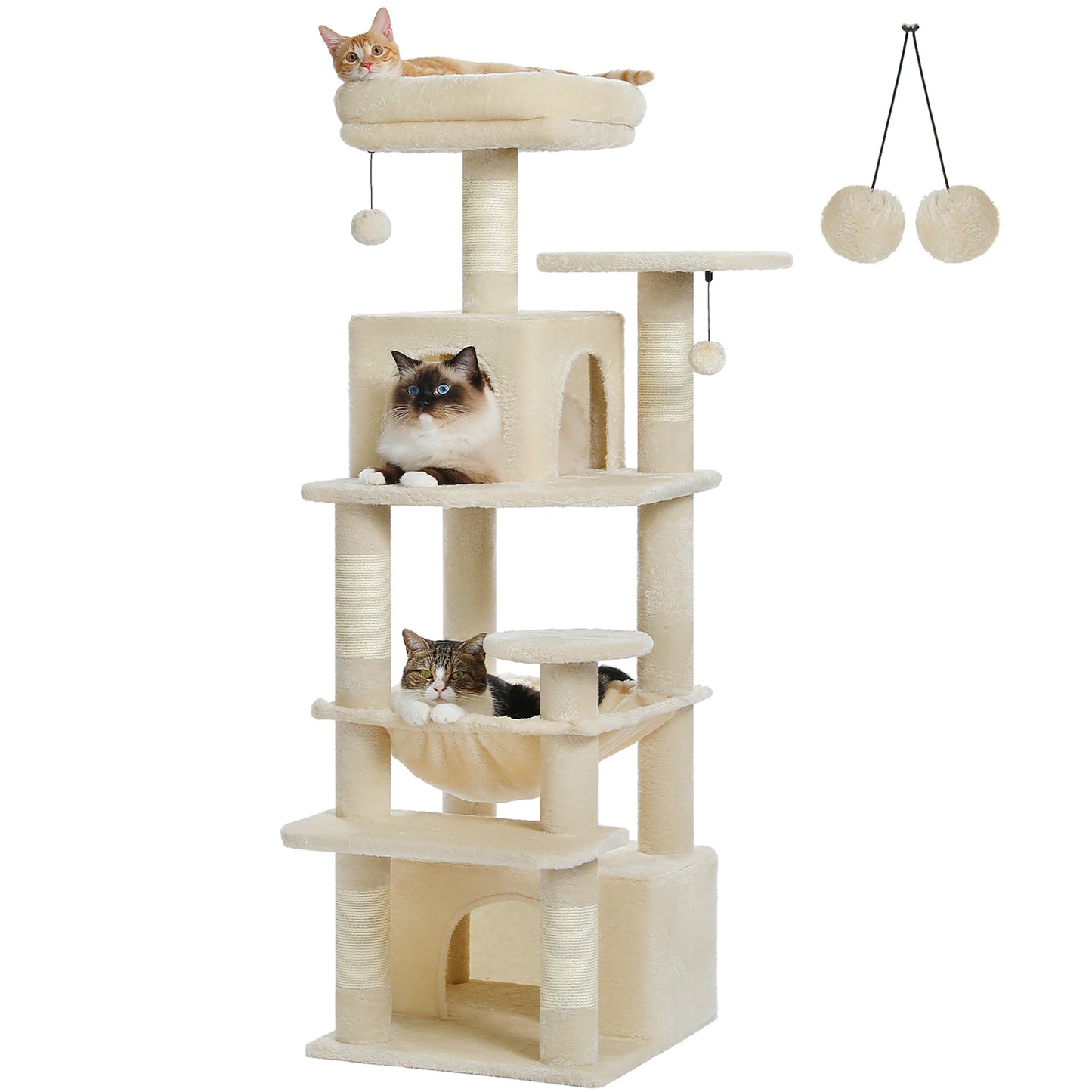 Grand arbre à chat intérieur avec griffoirs en sisal, hamac et niches – structure multi-niveaux pour chats