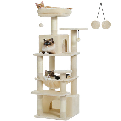 Grand arbre à chat intérieur avec griffoirs en sisal, hamac et niches – structure multi-niveaux pour chats