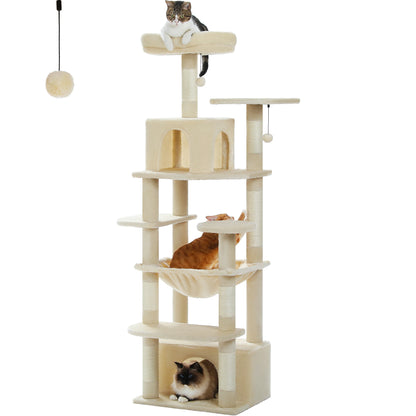 Grand arbre à chat intérieur avec griffoirs en sisal, hamac et niches – structure multi-niveaux pour chats