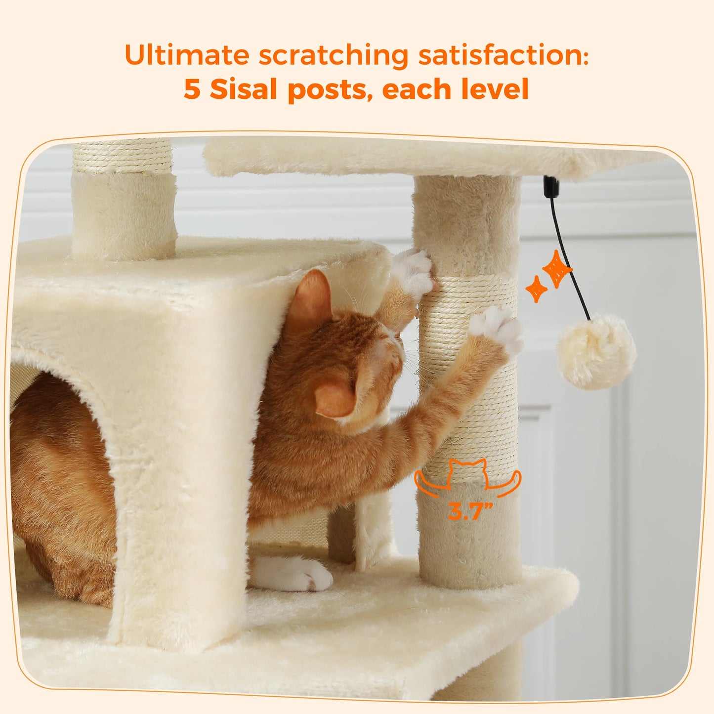 Grand arbre à chat intérieur avec griffoirs en sisal, hamac et niches – structure multi-niveaux pour chats