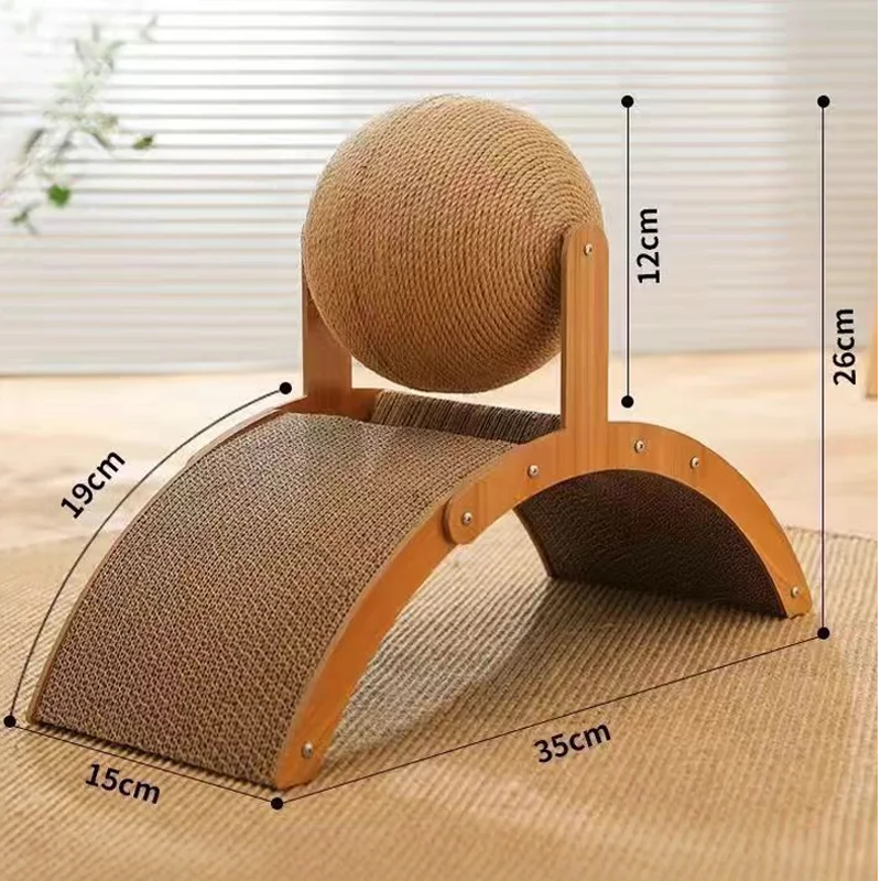 Griffoir pour chat en bois avec balle en sisal – jouet à griffer naturel et résistant pour l’intérieur