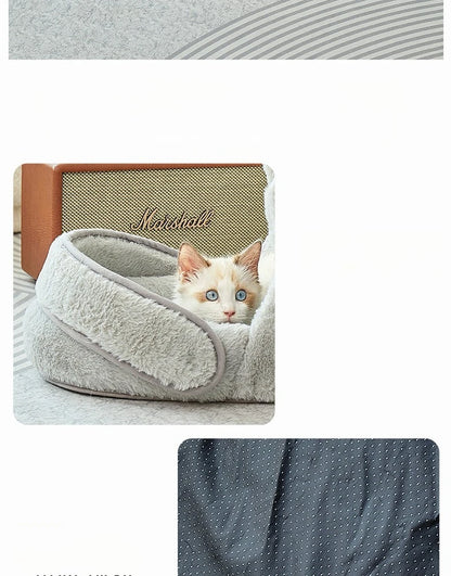 Panier semi-fermé pour chat et petit chien – lit chaud, respirant et antidérapant toutes saisons