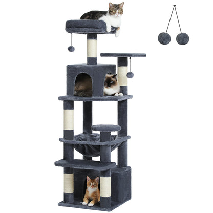 Grand arbre à chat intérieur avec griffoirs en sisal, hamac et niches – structure multi-niveaux pour chats