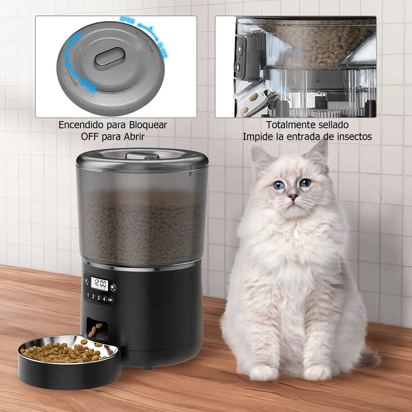 Distributeur automatique de nourriture 4 L pour chat et chien – mangeoire programmable avec écran LCD