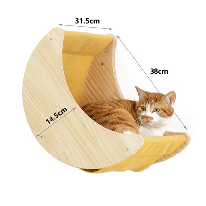 Arbre à chat mural en bois avec étagères, griffoir en sisal et hamac – aire de jeu d’intérieur pour chat