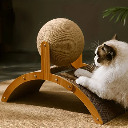 Griffoir pour chat en bois avec balle en sisal – jouet à griffer naturel et résistant pour l’intérieur