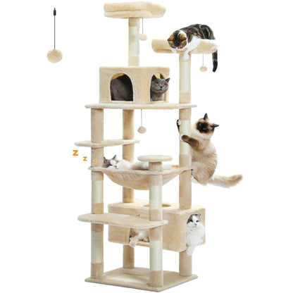 Grand arbre à chat intérieur avec griffoirs en sisal, hamac et niches – structure multi-niveaux pour chats