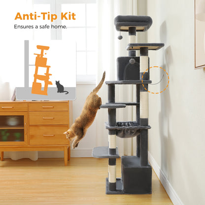 Grand arbre à chat intérieur avec griffoirs en sisal, hamac et niches – structure multi-niveaux pour chats