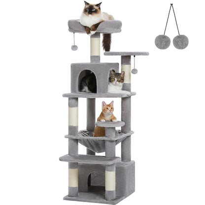 Grand arbre à chat intérieur avec griffoirs en sisal, hamac et niches – structure multi-niveaux pour chats