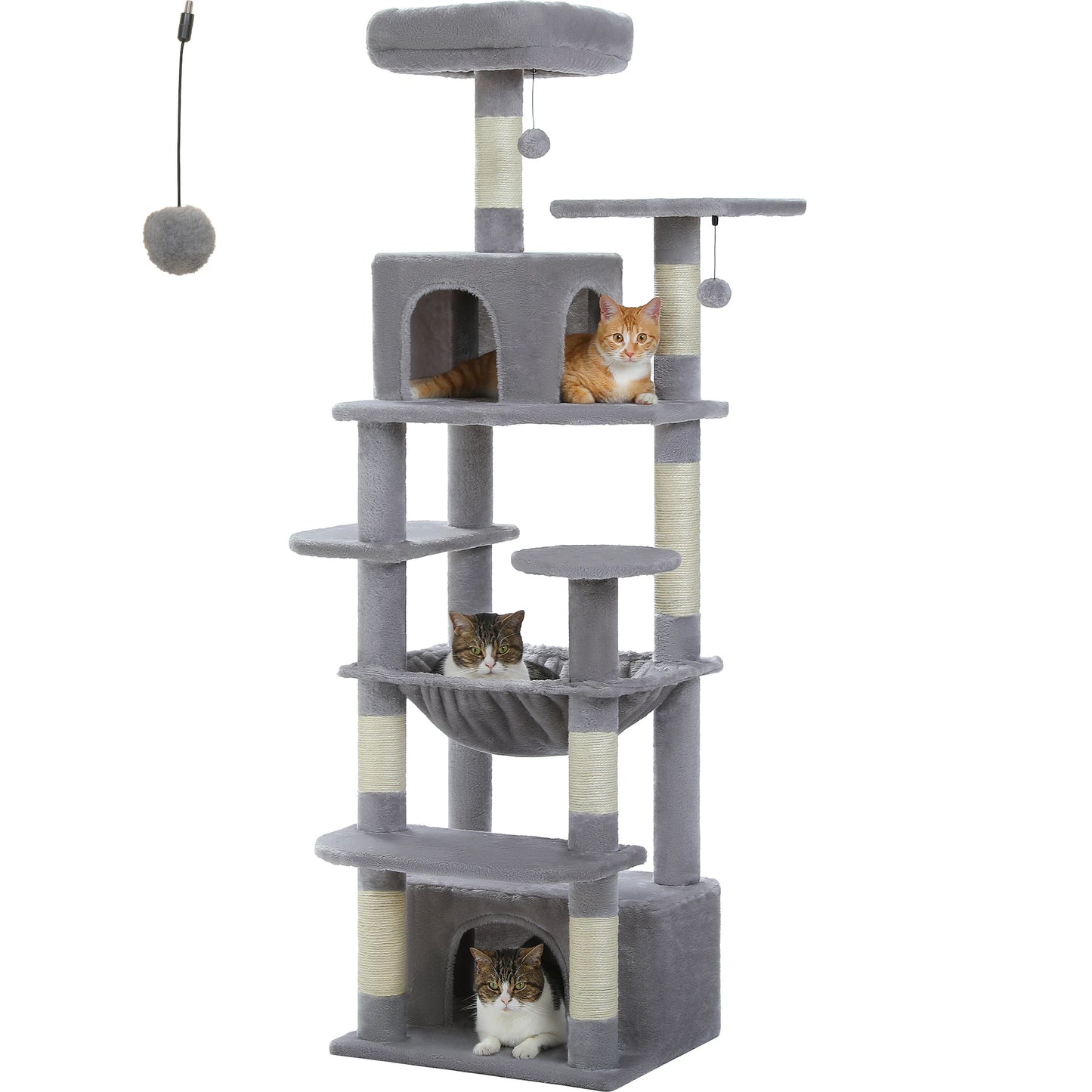 Grand arbre à chat intérieur avec griffoirs en sisal, hamac et niches – structure multi-niveaux pour chats