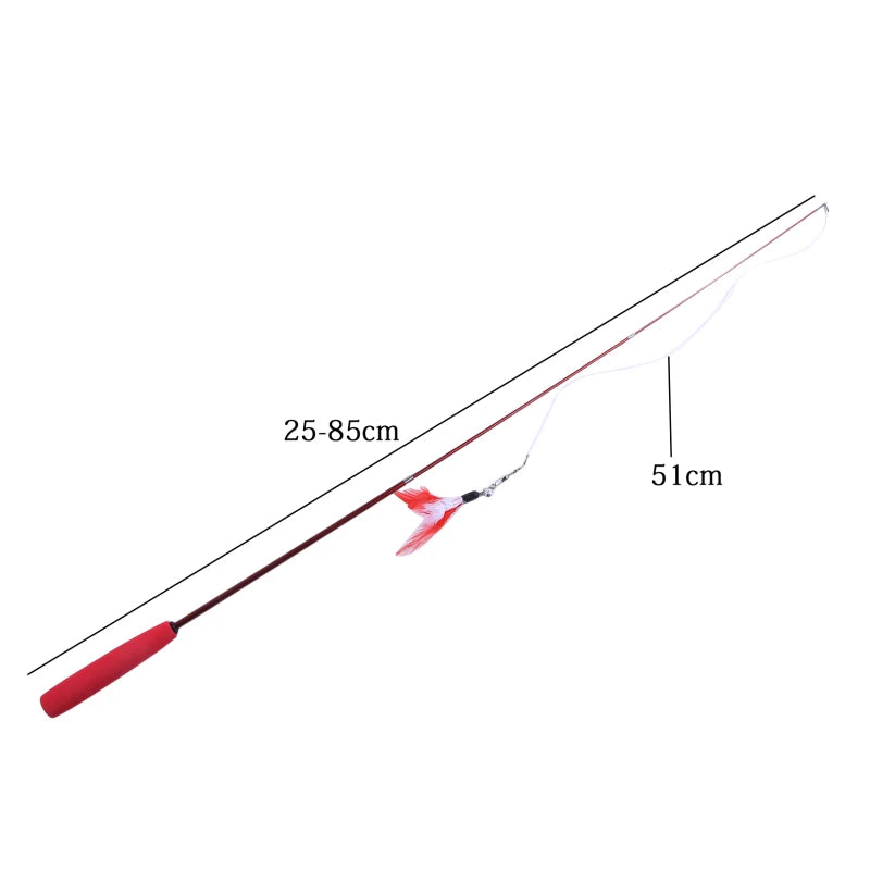 Canne à pêche interactive pour chat et petit chien – jouet à plumes télescopique avec recharges