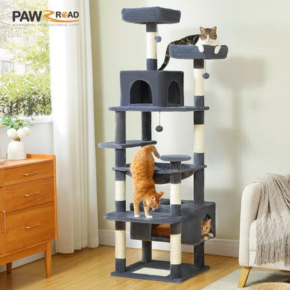 Grand arbre à chat intérieur avec griffoirs en sisal, hamac et niches – structure multi-niveaux pour chats