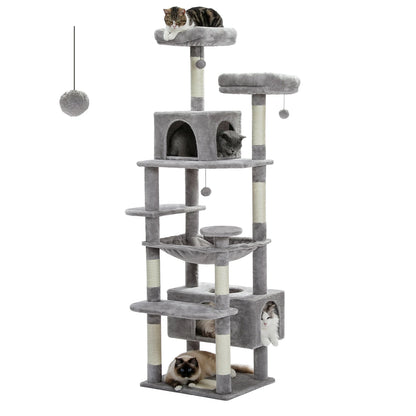 Grand arbre à chat intérieur avec griffoirs en sisal, hamac et niches – structure multi-niveaux pour chats