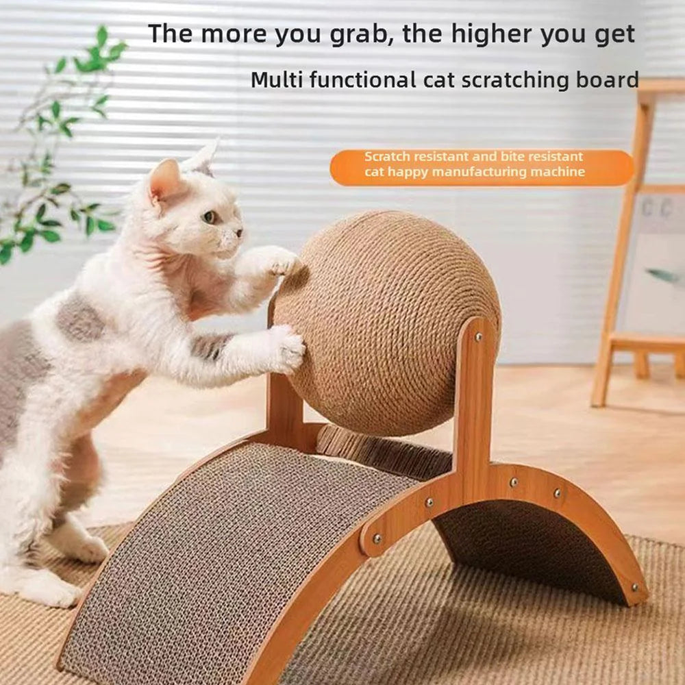 Griffoir pour chat en bois avec balle en sisal – jouet à griffer naturel et résistant pour l’intérieur