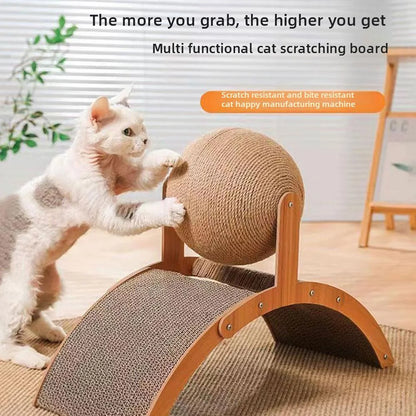 Griffoir pour chat en bois avec balle en sisal – jouet à griffer naturel et résistant pour l’intérieur