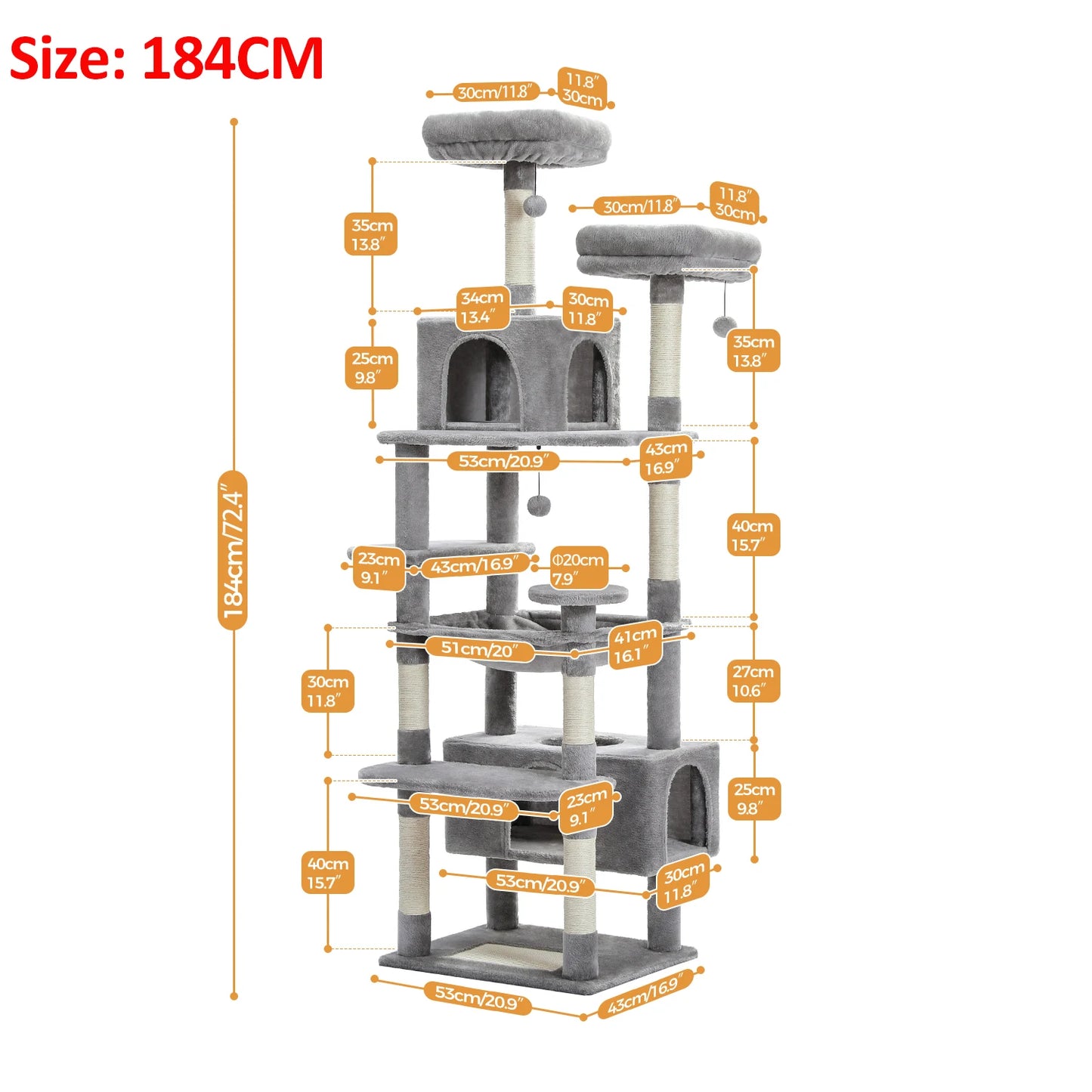 Grand arbre à chat intérieur avec griffoirs en sisal, hamac et niches – structure multi-niveaux pour chats