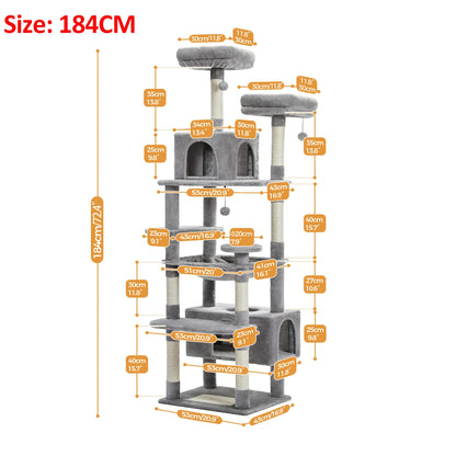 Grand arbre à chat intérieur avec griffoirs en sisal, hamac et niches – structure multi-niveaux pour chats
