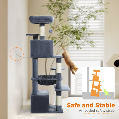 Grand arbre à chat intérieur avec griffoirs en sisal, hamac et niches – structure multi-niveaux pour chats