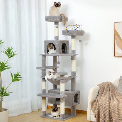 Grand arbre à chat intérieur avec griffoirs en sisal, hamac et niches – structure multi-niveaux pour chats