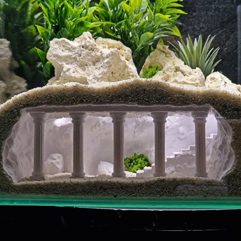 Décoration aquarium colonne romaine avec grotte pour poissons