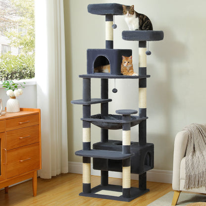 Grand arbre à chat intérieur avec griffoirs en sisal, hamac et niches – structure multi-niveaux pour chats