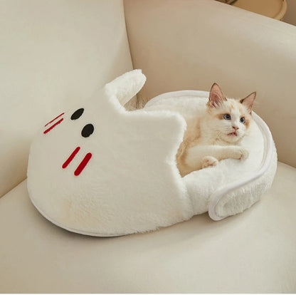 Panier semi-fermé pour chat et petit chien – lit chaud, respirant et antidérapant toutes saisons