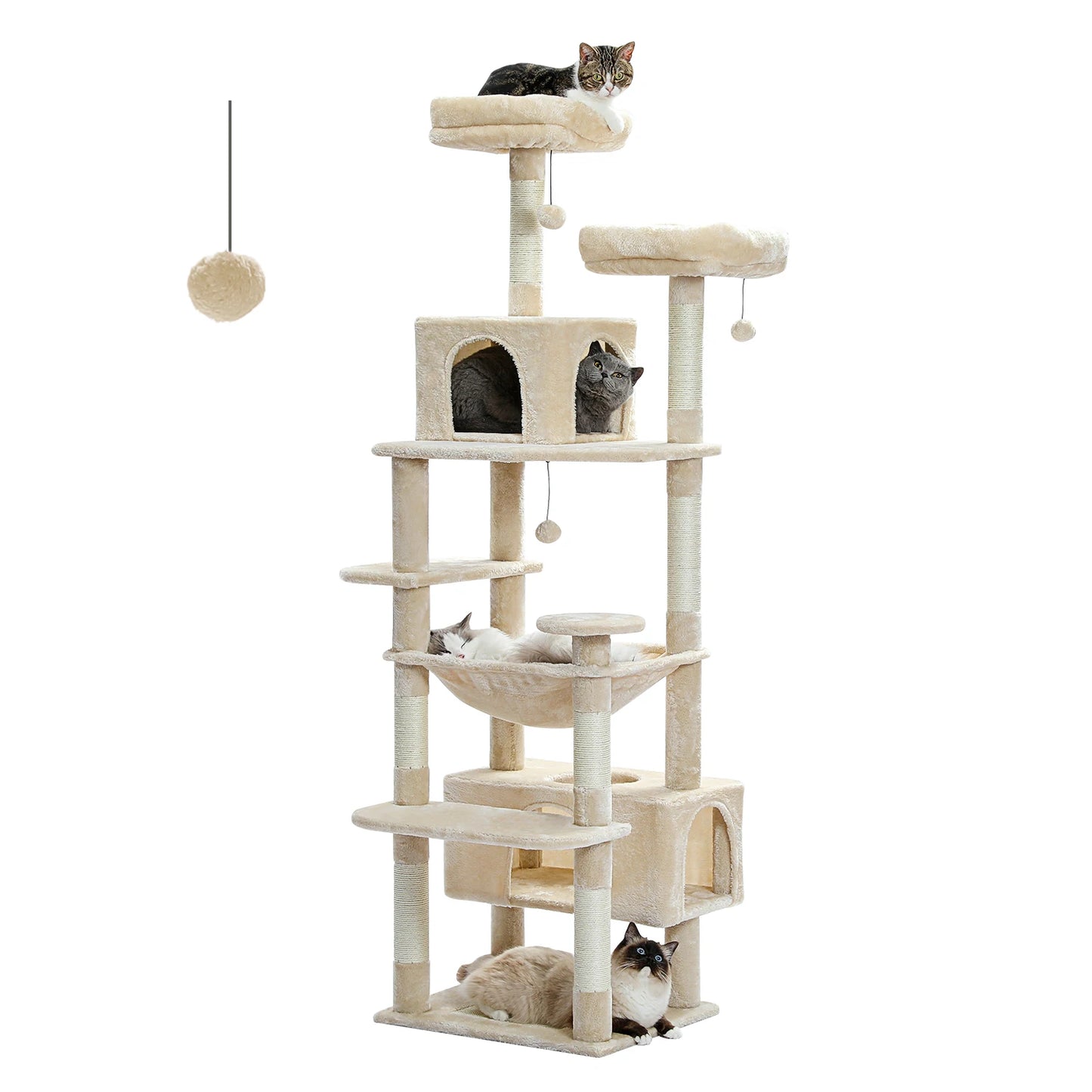 Grand arbre à chat intérieur avec griffoirs en sisal, hamac et niches – structure multi-niveaux pour chats