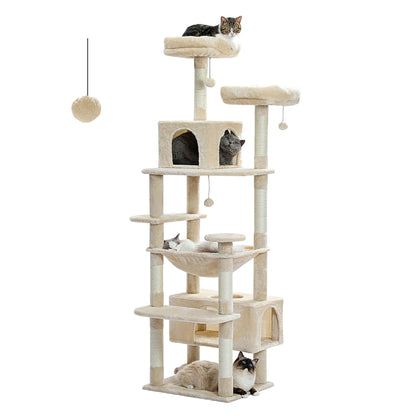 Grand arbre à chat intérieur avec griffoirs en sisal, hamac et niches – structure multi-niveaux pour chats