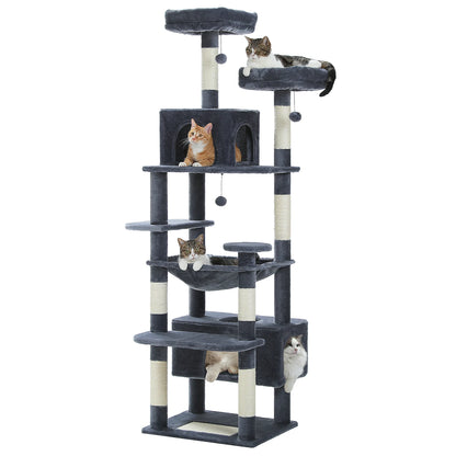 Grand arbre à chat intérieur avec griffoirs en sisal, hamac et niches – structure multi-niveaux pour chats