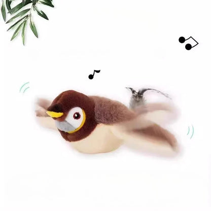 Jouet électrique interactif pour chat et petit chien – oiseau en peluche avec plumes, sons et recharge USB
