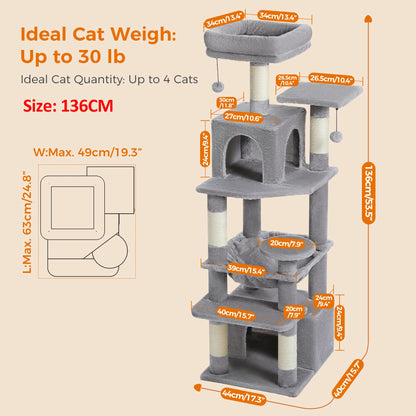 Grand arbre à chat intérieur avec griffoirs en sisal, hamac et niches – structure multi-niveaux pour chats