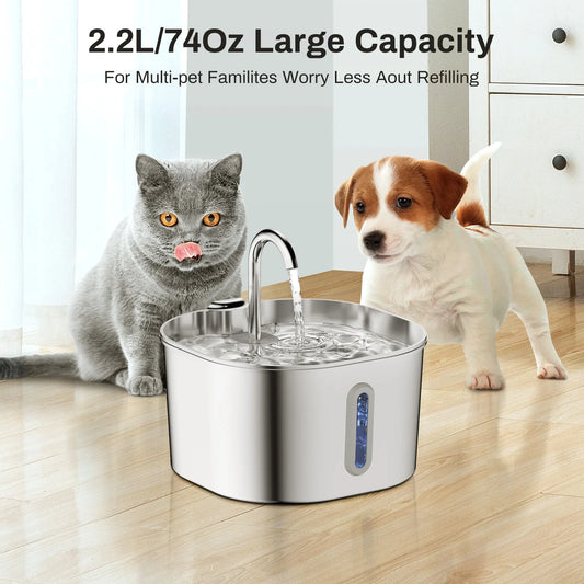 Fontaine à eau automatique 2,2 L en acier inoxydable pour chat et chien – abreuvoir électrique carré