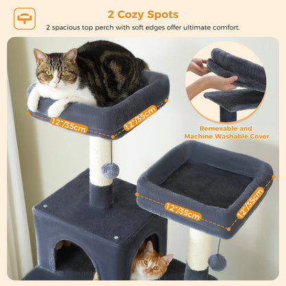 Grand arbre à chat intérieur avec griffoirs en sisal, hamac et niches – structure multi-niveaux pour chats