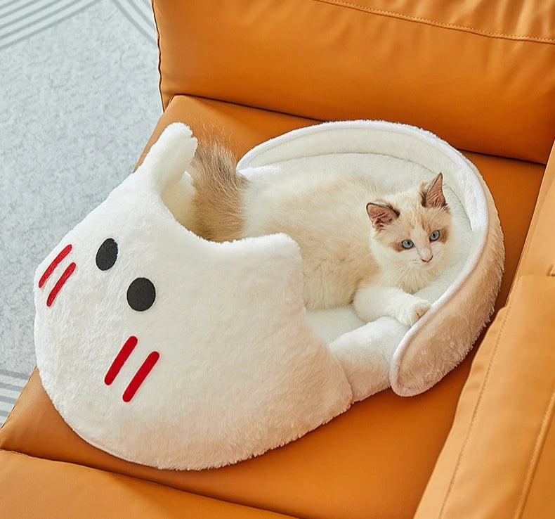 Panier semi-fermé pour chat et petit chien – lit chaud, respirant et antidérapant toutes saisons