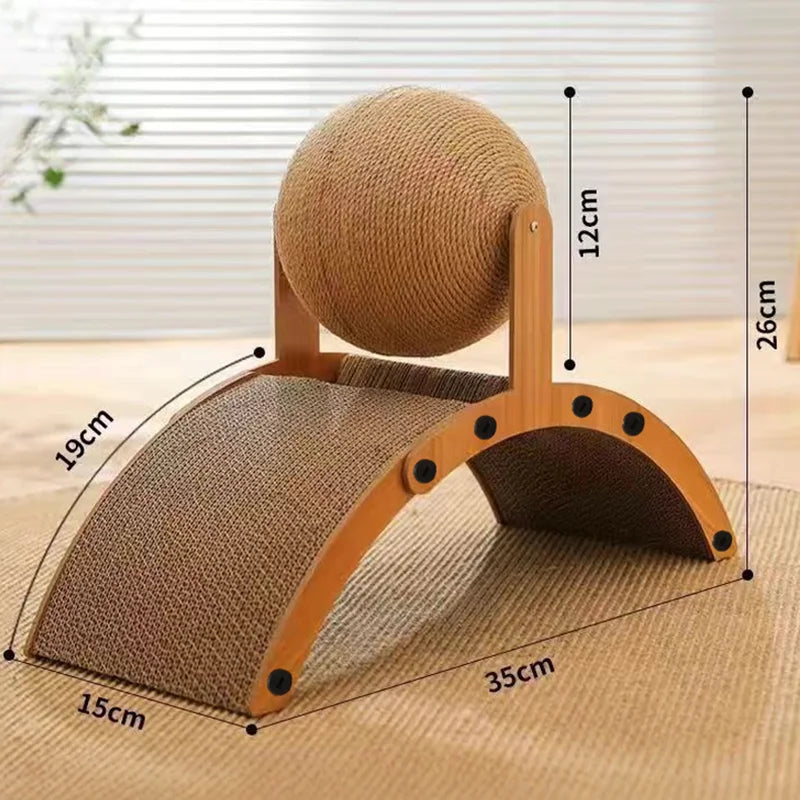 Griffoir pour chat en bois avec balle en sisal – jouet à griffer naturel et résistant pour l’intérieur