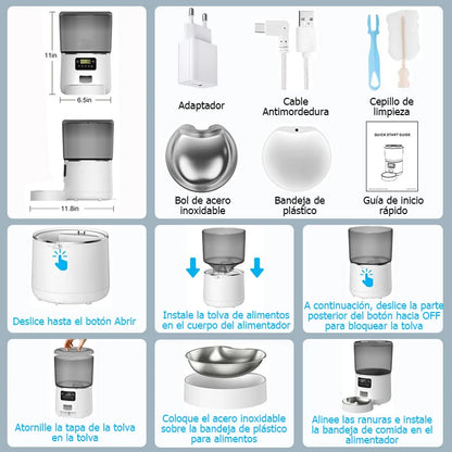 Distributeur automatique de nourriture 4 L pour chat et chien – mangeoire programmable avec écran LCD