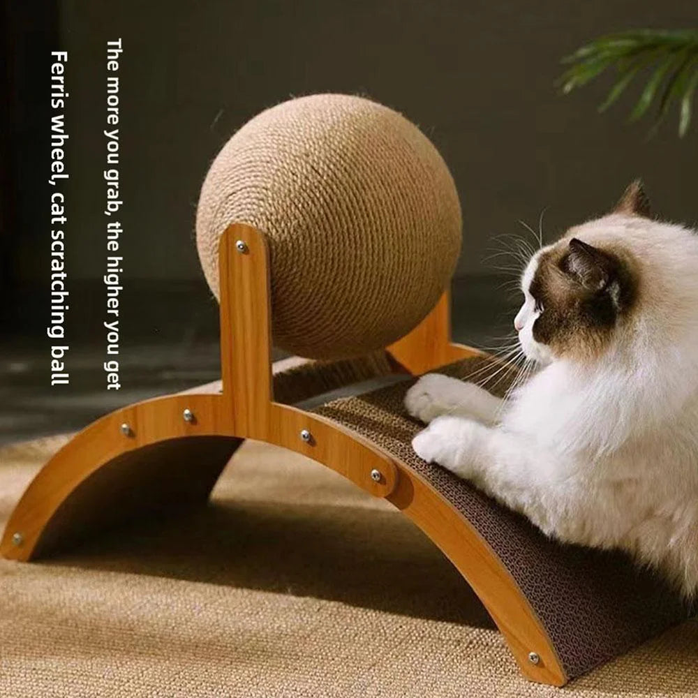 Griffoir pour chat en bois avec balle en sisal – jouet à griffer naturel et résistant pour l’intérieur
