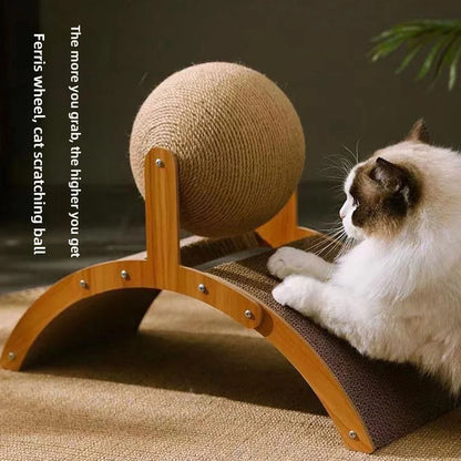 Griffoir pour chat en bois avec balle en sisal – jouet à griffer naturel et résistant pour l’intérieur