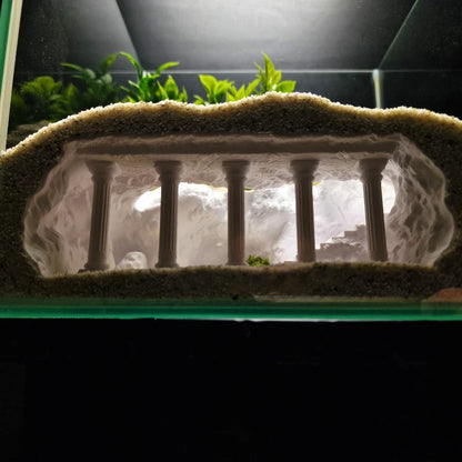 Décoration aquarium colonne romaine avec grotte pour poissons