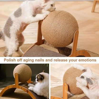 Griffoir pour chat en bois avec balle en sisal – jouet à griffer naturel et résistant pour l’intérieur