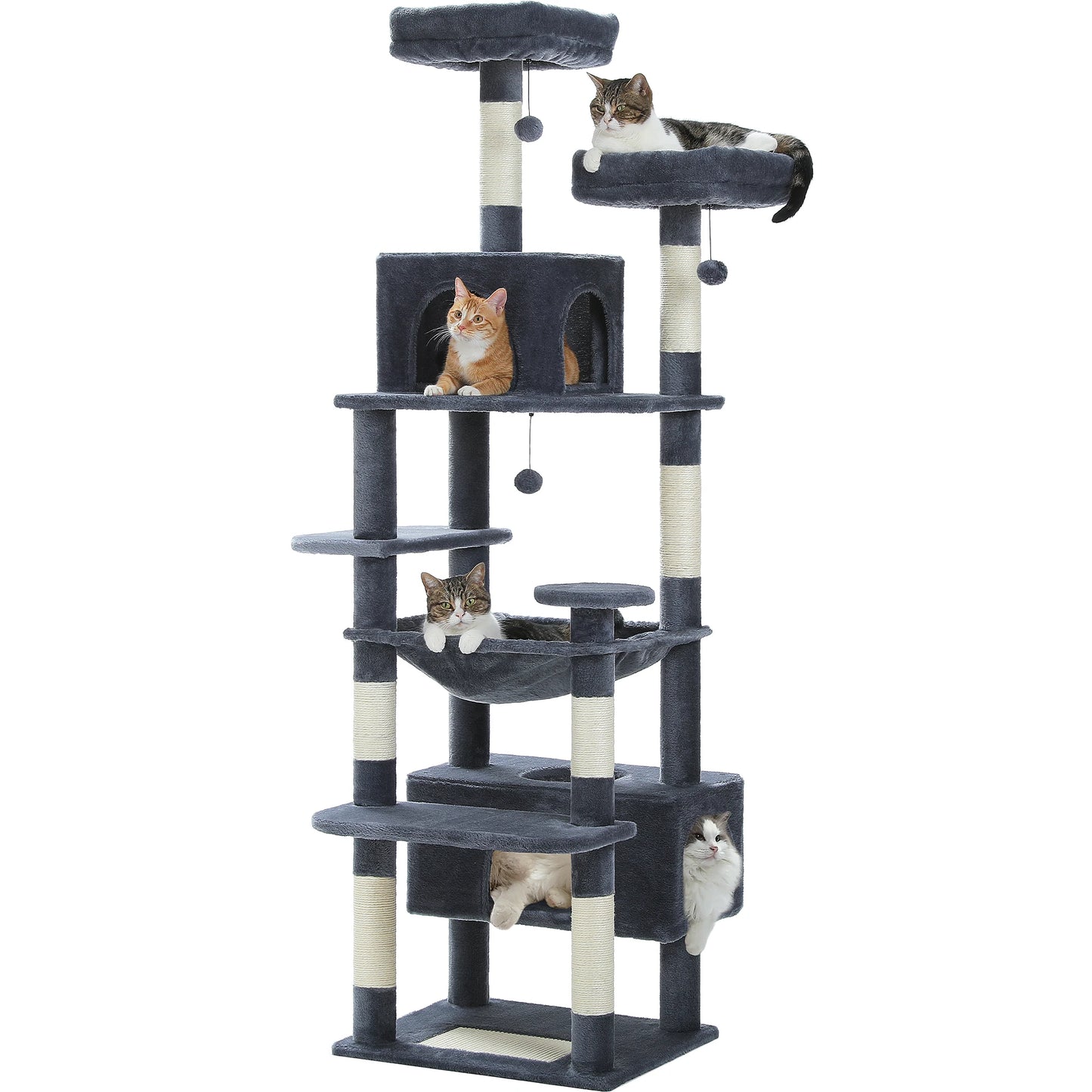 Grand arbre à chat intérieur avec griffoirs en sisal, hamac et niches – structure multi-niveaux pour chats