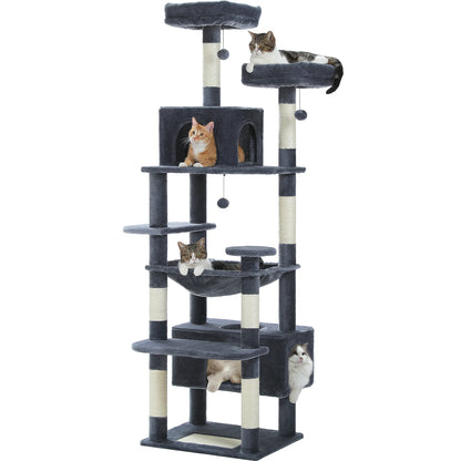 Grand arbre à chat intérieur avec griffoirs en sisal, hamac et niches – structure multi-niveaux pour chats
