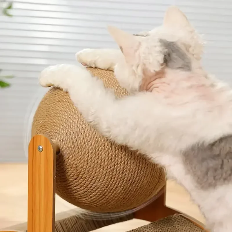 Griffoir pour chat en bois avec balle en sisal – jouet à griffer naturel et résistant pour l’intérieur