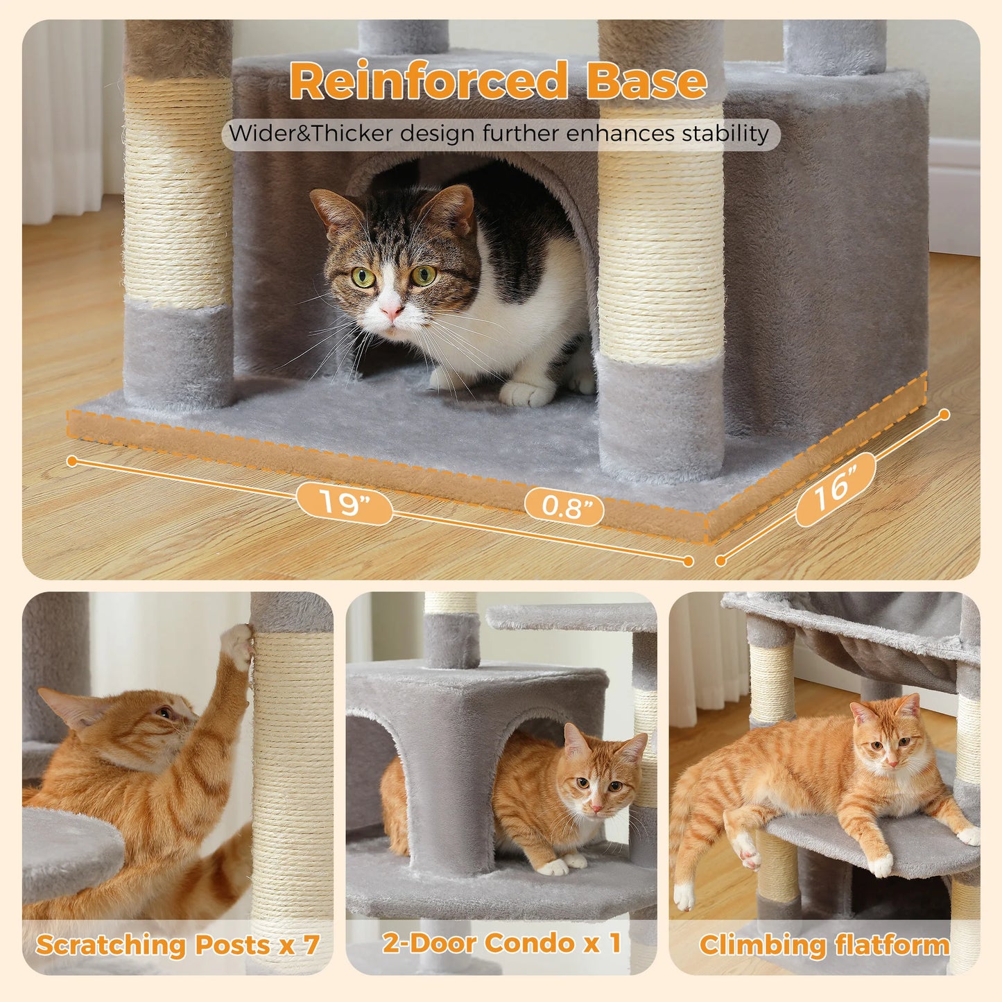 Grand arbre à chat intérieur avec griffoirs en sisal, hamac et niches – structure multi-niveaux pour chats