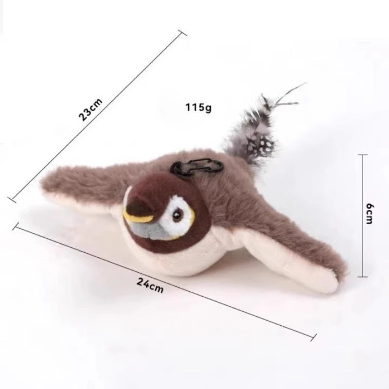 Jouet électrique interactif pour chat et petit chien – oiseau en peluche avec plumes, sons et recharge USB