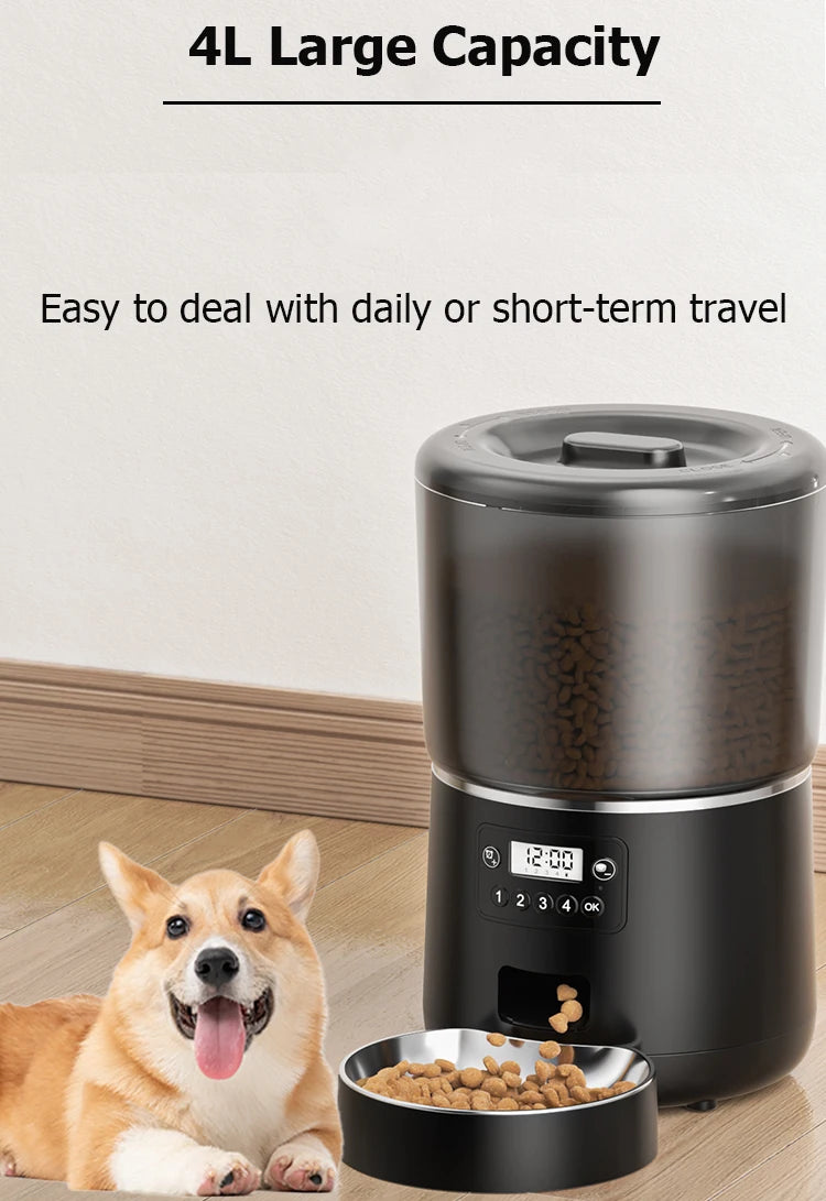 Distributeur automatique de nourriture 4 L pour chat et chien – mangeoire programmable avec écran LCD